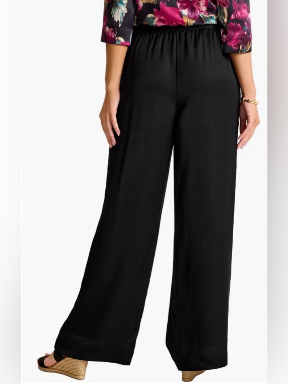 NWT [Tommy Bahama] Black Tencel Satin Drawstring Wide-Leg Pants Women’s XL - Picture 4 of 12